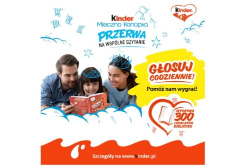 Plakat promocyjny akcji "Kinder Mleczna Kanapka. Przerwa na Wspólne Czytanie".