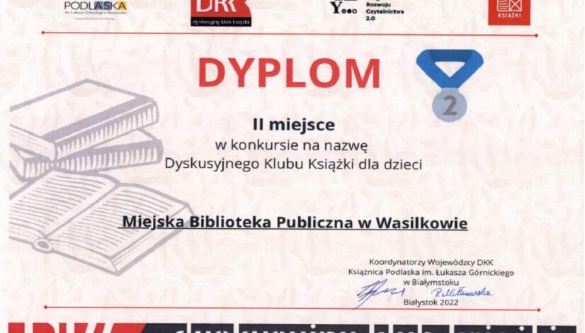 Dyplom za zajęcie II miejsca w konkursie na nazwę dziecięcego DKK