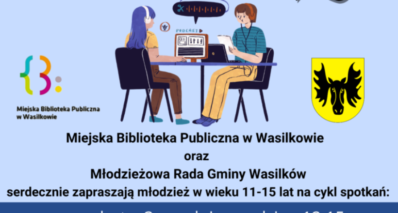 Plakat promujący warsztaty tworzenia podcastów