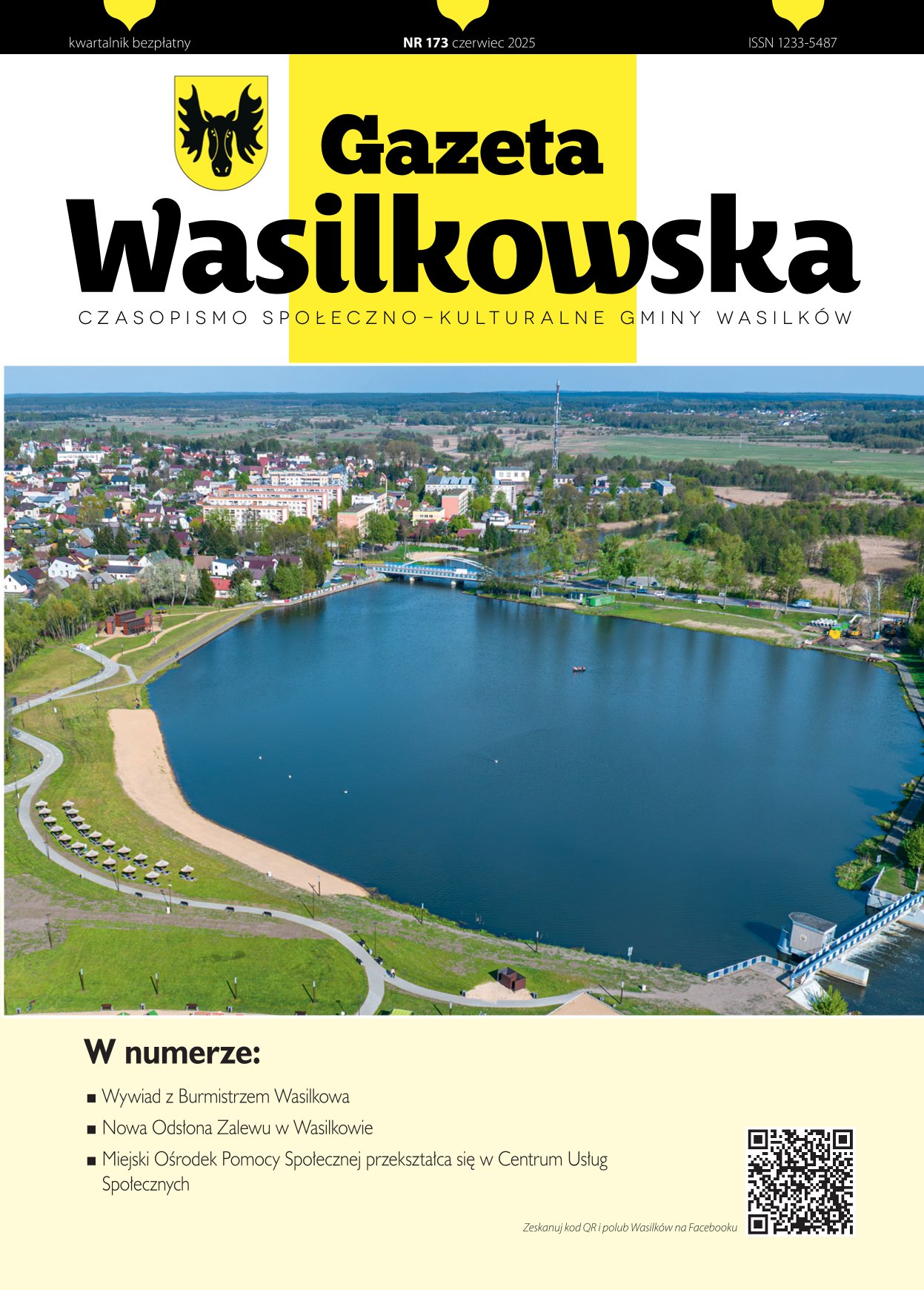0001 strona tytułowa nr 173. gazety wasilkowskiej, na zdjęci zalew w wasilkowie z lotu ptaka