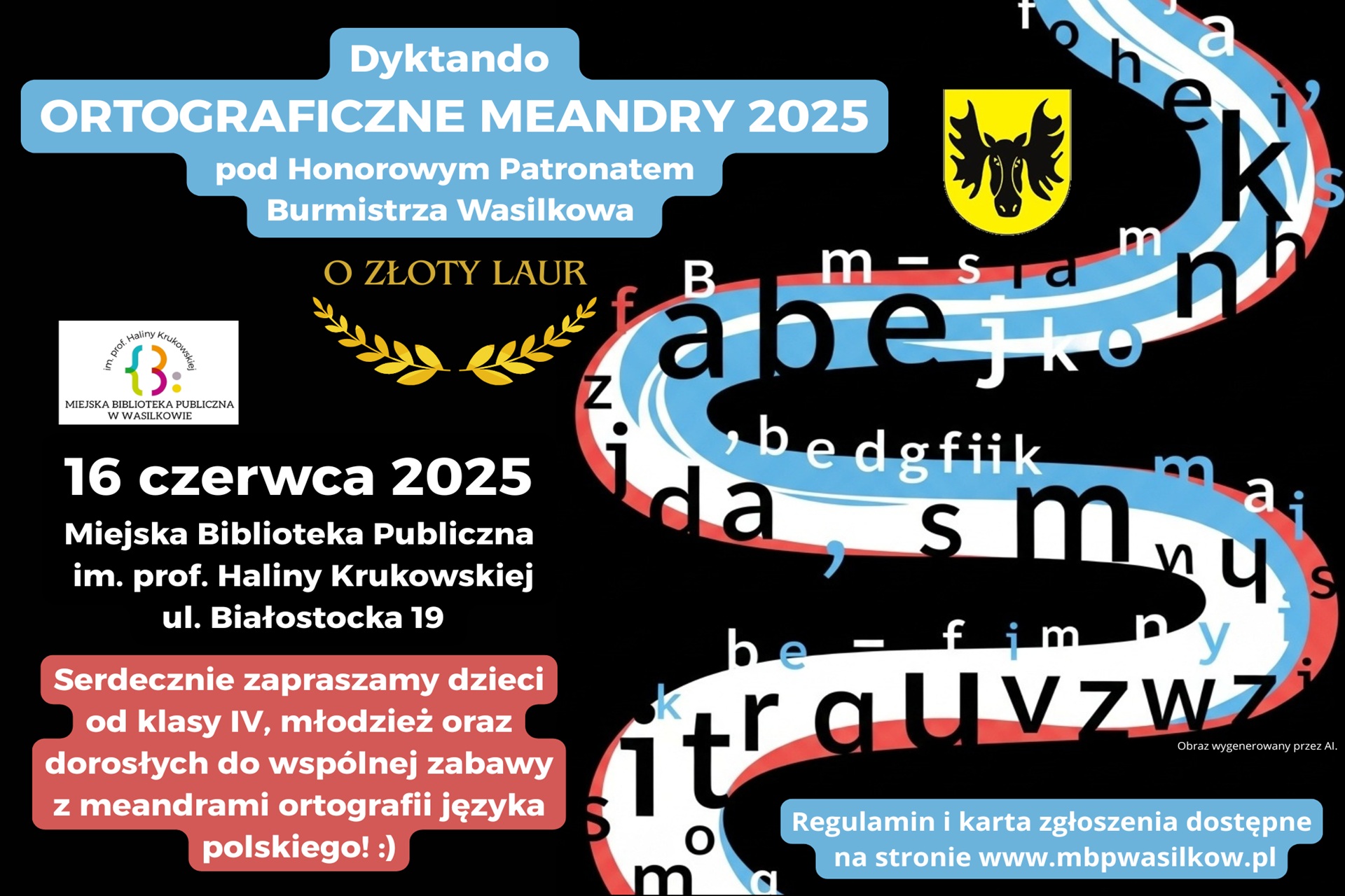 Gminne Dyktando ORTOGRAFICZNE MEANDRY 2025 pod honorowym patronatem Burmistrza Wasilkowa - zdjęcie poglądowe Gminne Dyktando ORTOGRAFICZNE MEANDRY 2025 pod honorowym patronatem Burmistrza Wasilkowa - zdjęcie poglądowe