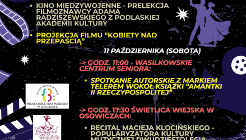 Grafika informująca o programie III Festiwalu Filmowego im. Nory Ney w Wasilkowie